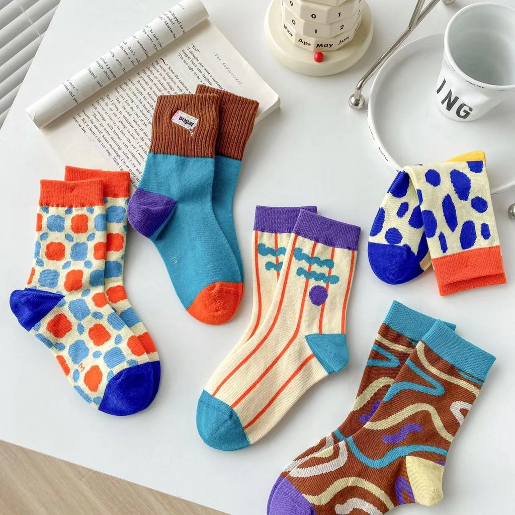 Colorful Kids Cotton Socks, Different Patterns - 10 Pairs