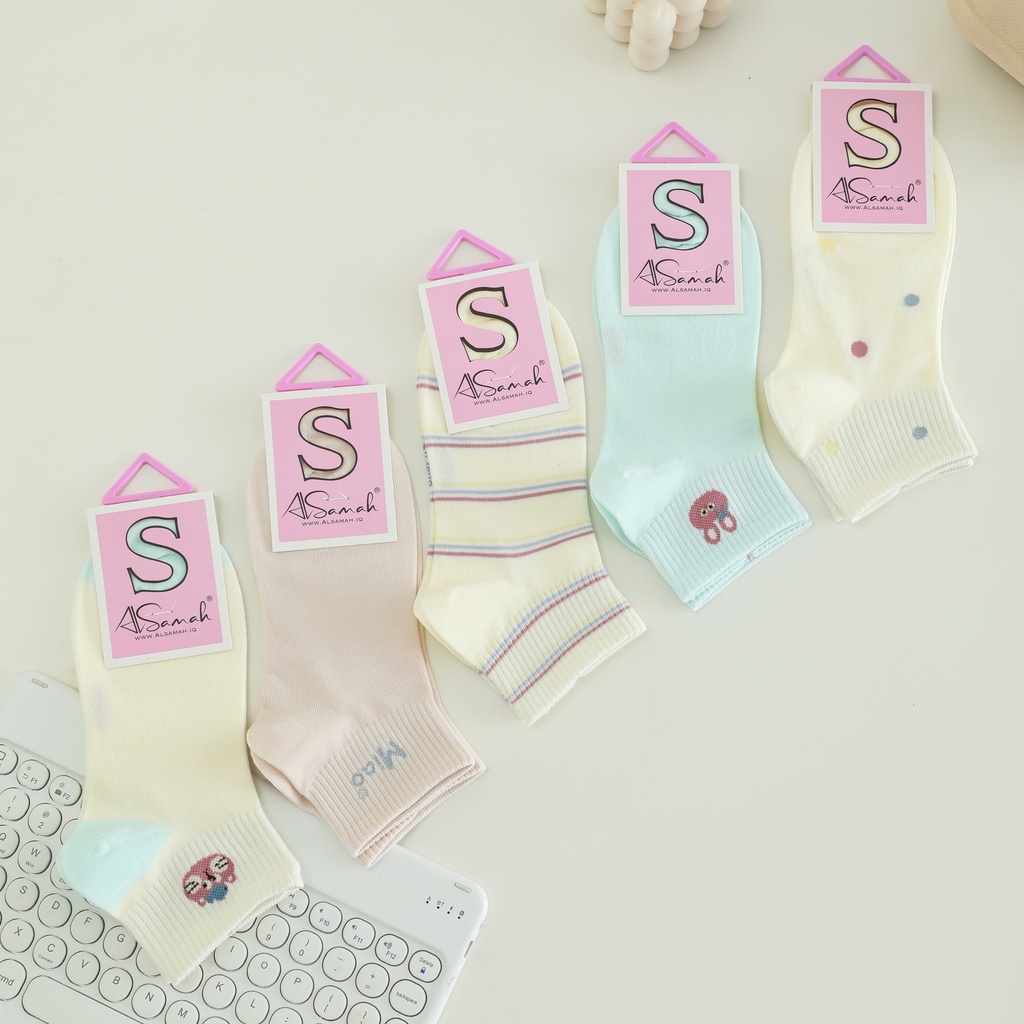 Low-Cut Patterned Women's Cotton Seamless Socks - Set of 5 Pairs