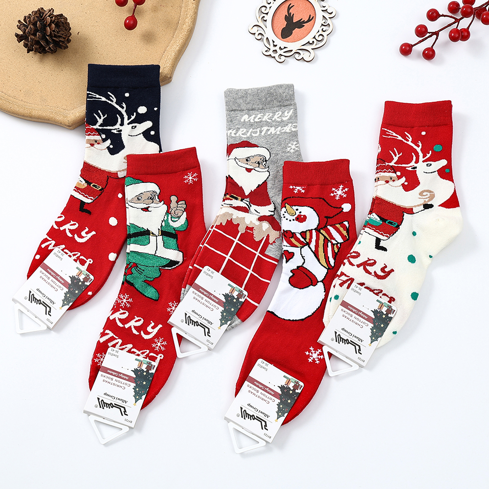 Cotton Christmas Socks for Women - Set of 5 Pairs 
