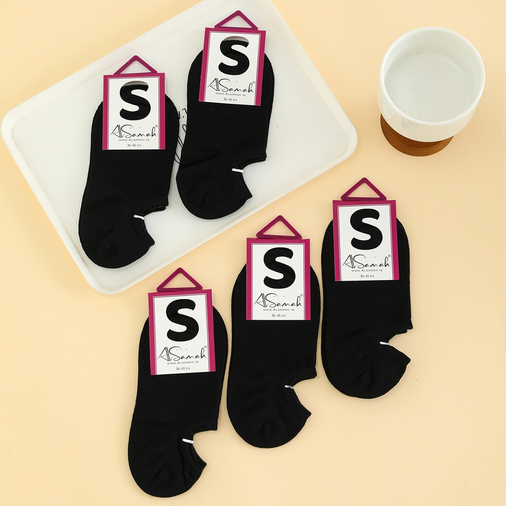 [WJ31-B] Women's No Show Cotton Socks Seamless - Set of 5 Pairs (Black)