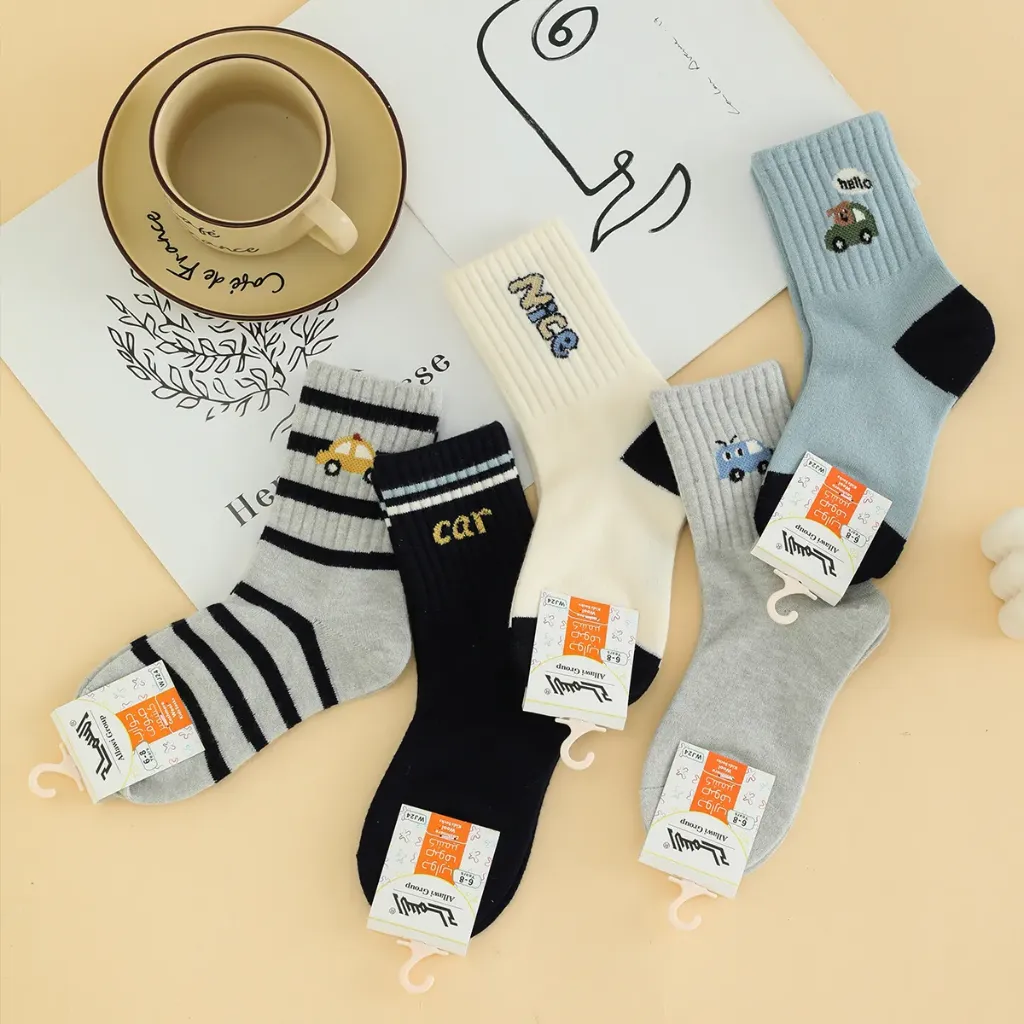 Cashmere Wool Crew Socks for Kids - Set of 5 Pairs