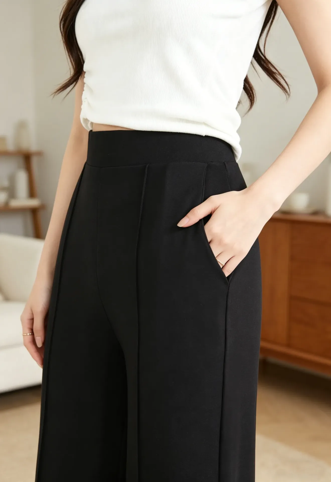 Wide-Leg Trousers with High Waist and Pleated Front