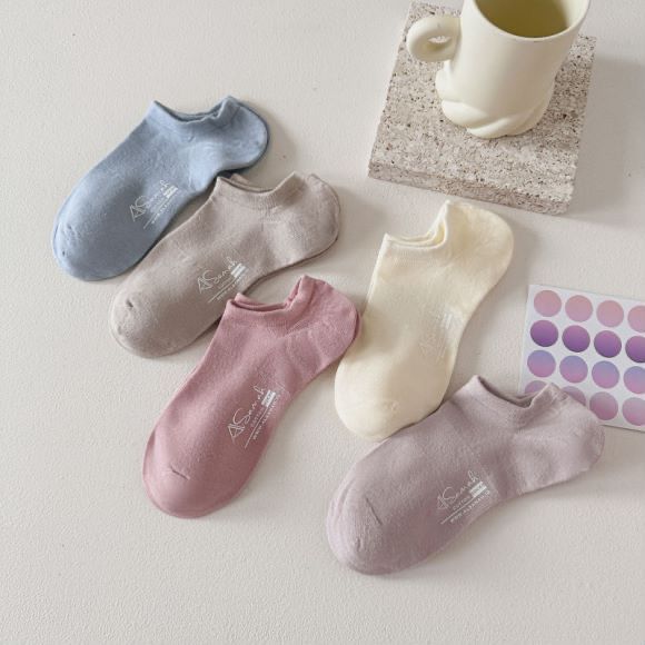 [SUP202] Seamless Low-Cut Cotton Socks Box of 5 Pairs (Light Assorted Colors)