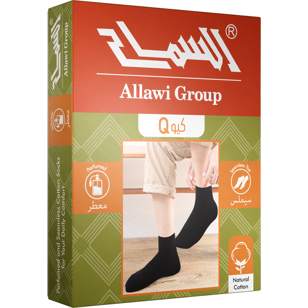 [Q20-B_DZ] جوارب "كيو" ساق رسمي قصير رجالية معطرة وسيملس - 12  زوج (اسود)