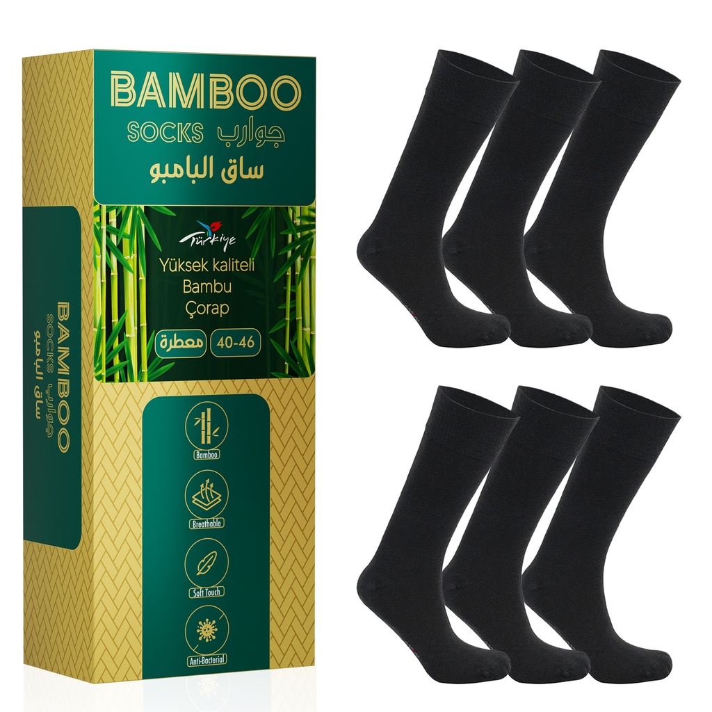 [BAMBO-B] Men Bambo Mid-Crew Perfumed Socks - 6 Pairs (Black)