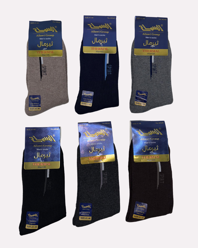 [MD40-B] Men's Thermal Socks - 12 Pairs  (Black)