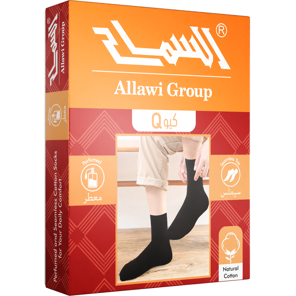 [Q30-B_DZ] جوارب "كيو" ساق رسمي طويل رجالية معطرة وسيملس - 12  زوج (اسود)