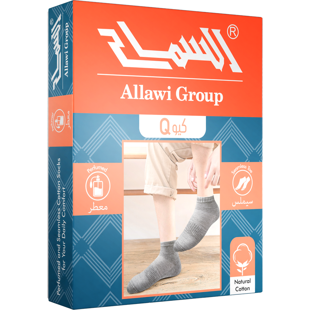 [Q15-B_DZ] جوارب "كيو" ساق ربع رجالية معطرة وسيملس - 12  زوج (اسود)