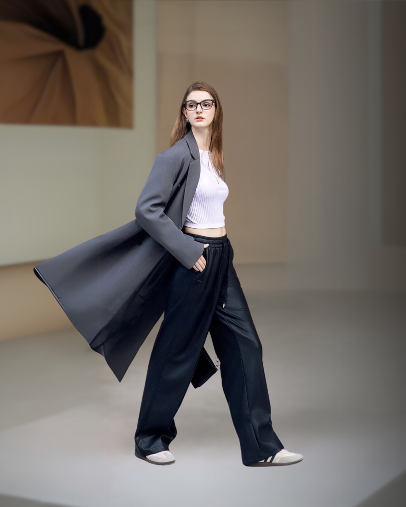 [LG911-Black/XL] بنطلون جلد بخصر مرن و مطاطي (اسود)