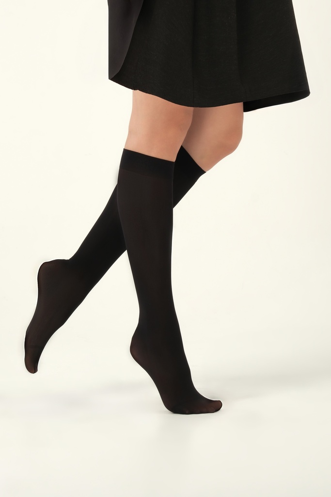 [D70-B] "Satin" Knee-High 70 Den Sheer Socks  (Black)