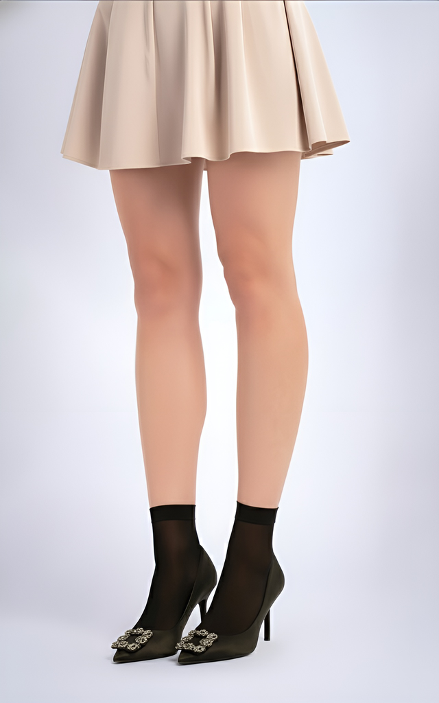 [SH40-B] "Satin" Ankle-Short Socks 40 Den  (Black)