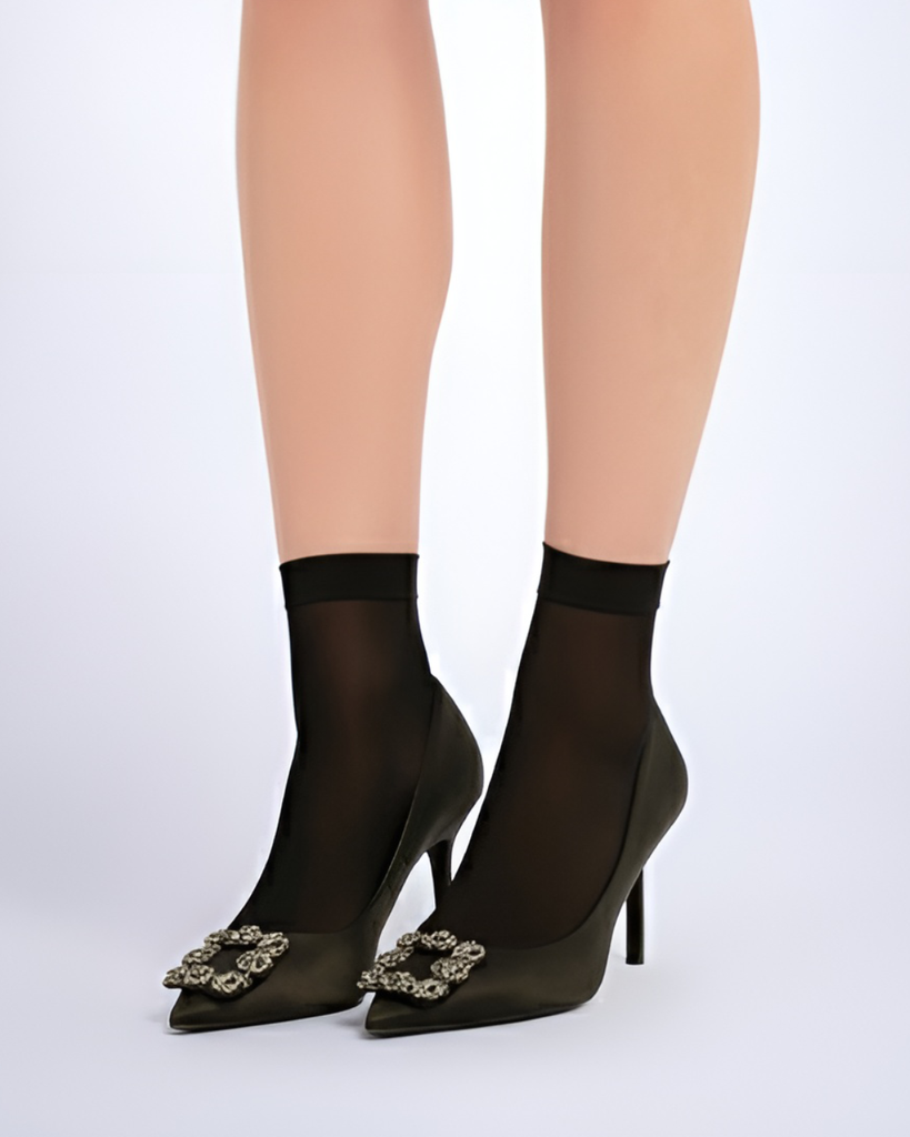 [SH40-B] "Satin" Ankle-Short Socks 40 Den  (Black)
