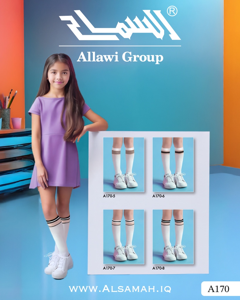 [A170/5678] جوارب بناتية ترند ليكرا حتى الركبة ذات تصميم بخطوط 80  دن - 4  زوج