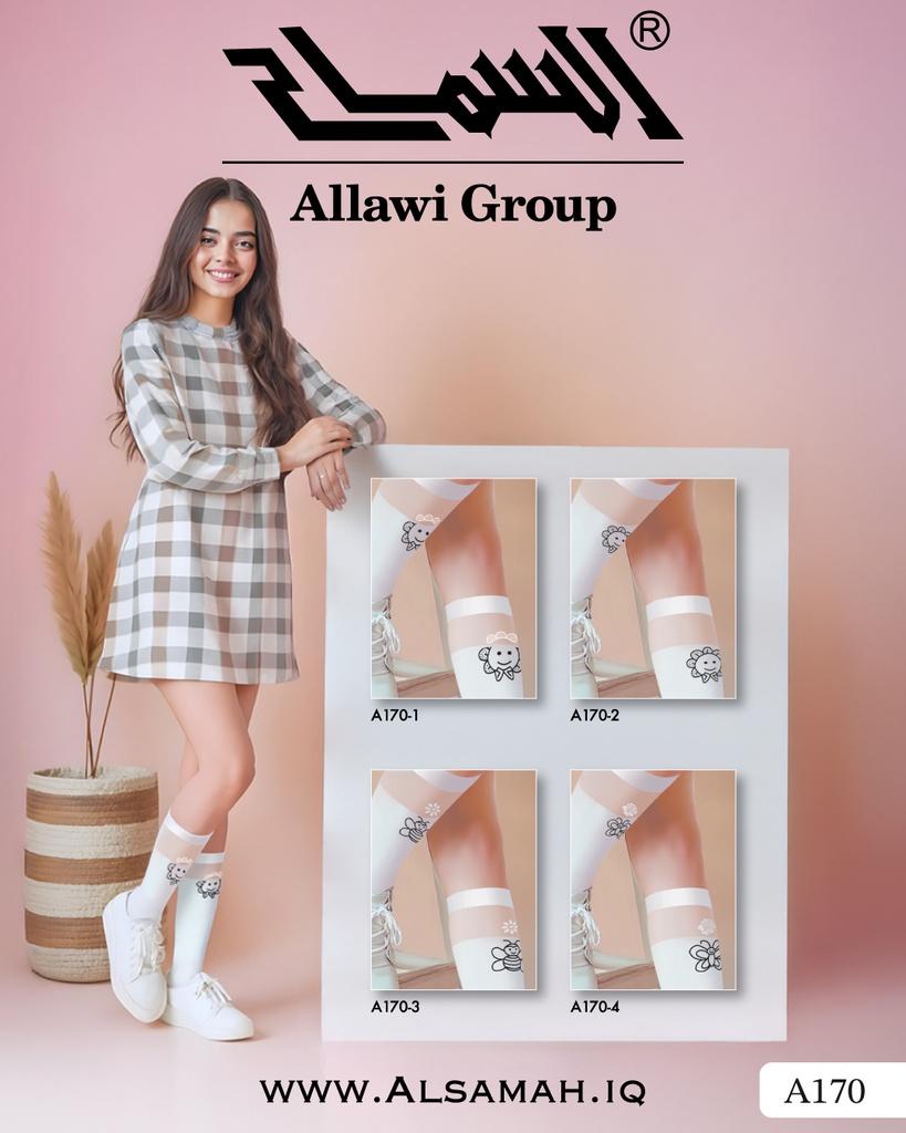 [A170/1234] جوارب بناتية ترند ليكرا حتى الركبة ذات تصميم سمايلي 80  دن - 4  زوج