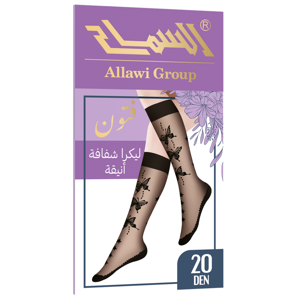 [3018.01-B] "Futoon" Knee-High Jacquard Socks 20 Den (Black, Pattern 1)